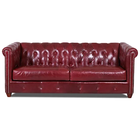 Traditional Chesterfield Sofa with Nailhead Trim and Down Blend Cushions